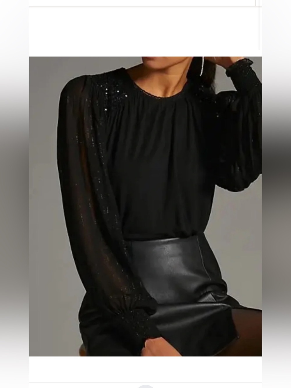 BL^NK LONDON Anthropologie BLANK sheer sleeve SEQUIN top XL black metallic